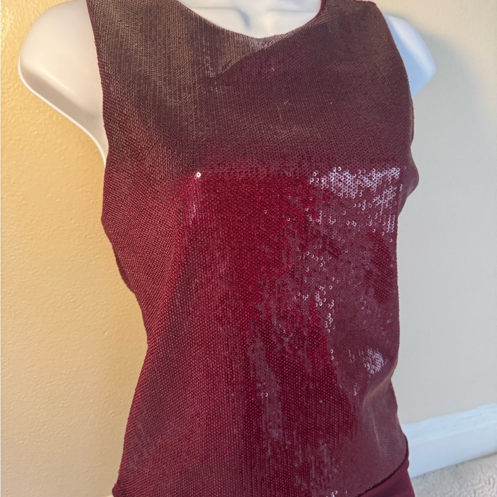 Express Red Asymmetrical Sequin Bodysuit